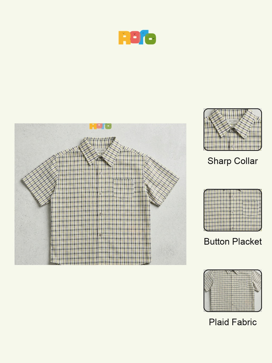 Unisex Plaid Short Sleeve Button-Up Shirt