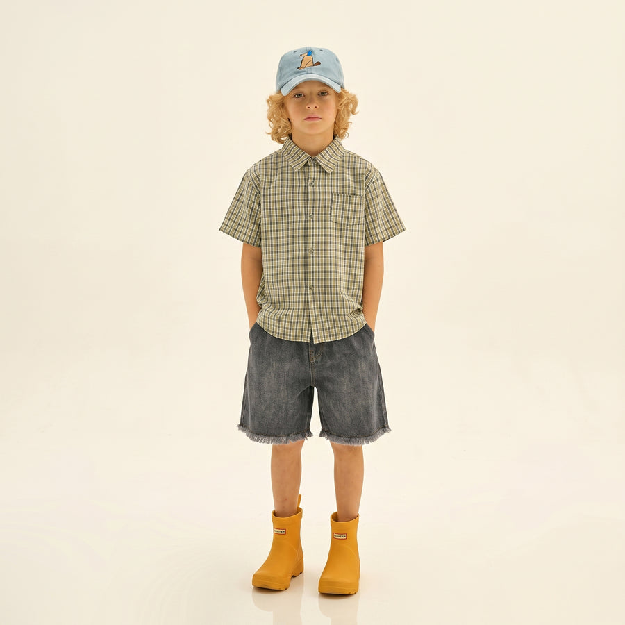 Unisex Plaid Short Sleeve Button-Up Shirt